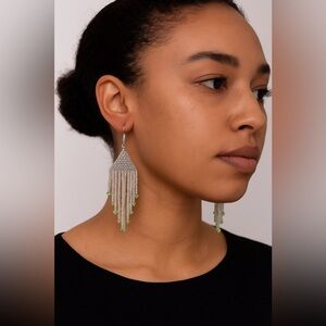 Chic Beaded Fringe Earrings in Silver and Green